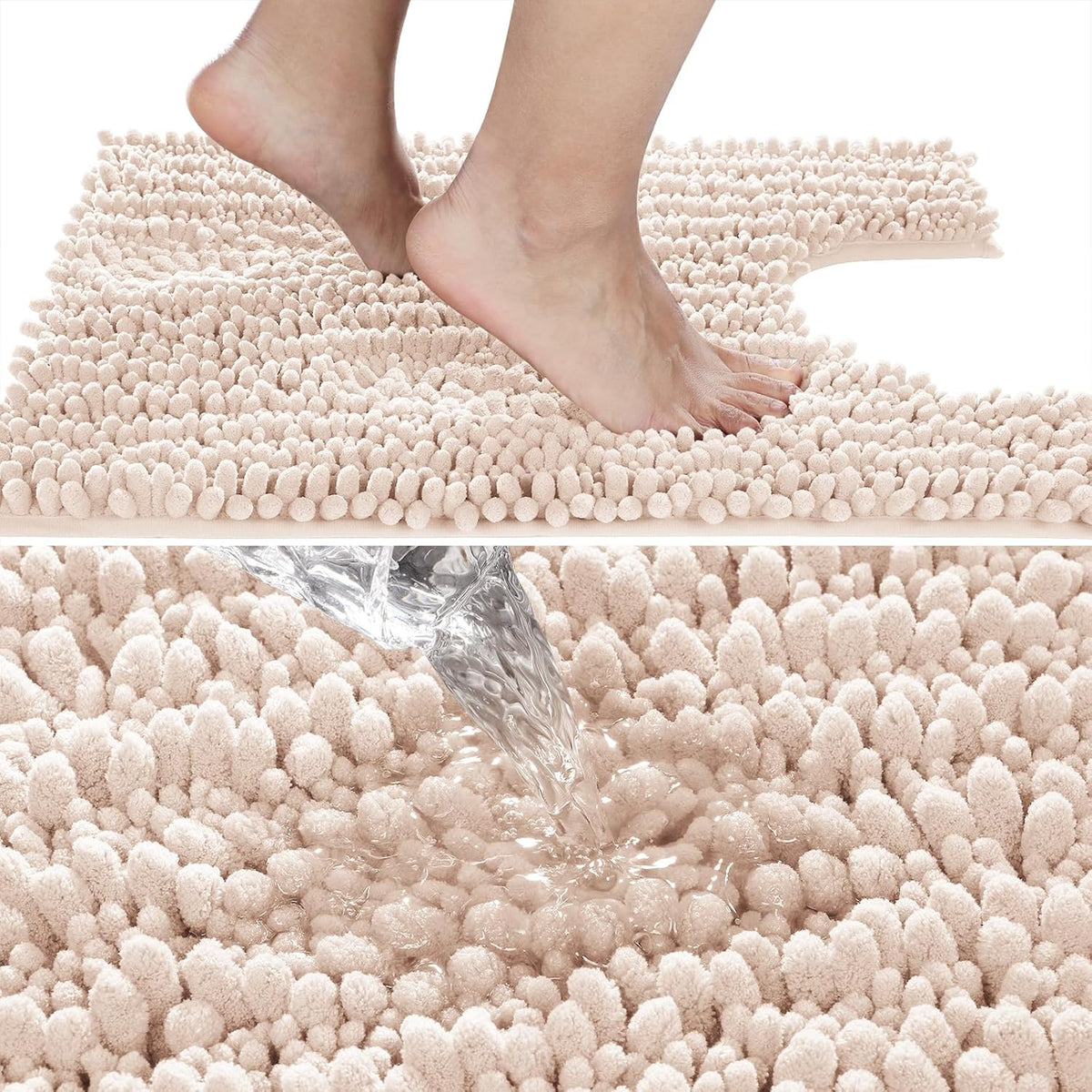 Yimobra Toilet Rug U Shaped Washable 24x20 Inch - Ultra Soft Absorbent Chenille Bath Rugs for Toilet, Quick Dry & Machine Washable, Non Slip Contour Bathroom Mat, Pinkish Beige