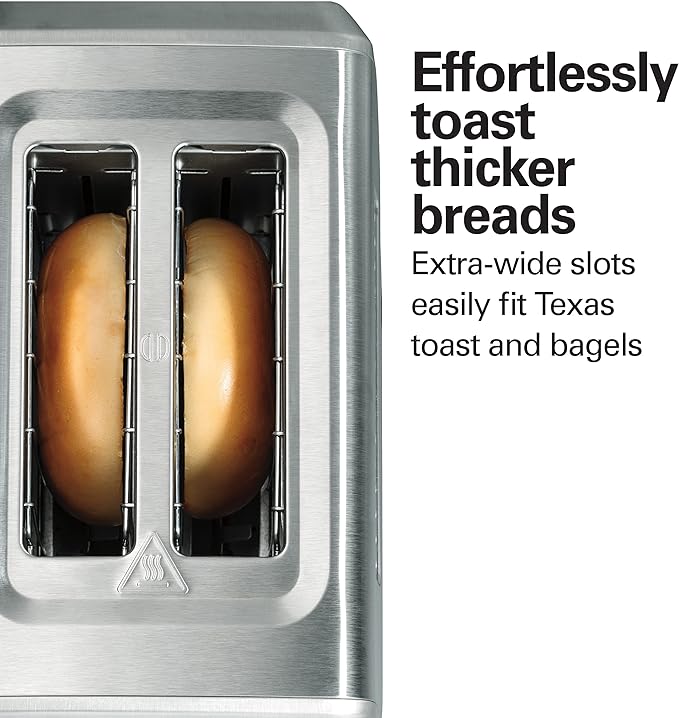 Hamilton Beach 2 Slice Toaster with Extra-Wide Slots, Bagel Setting, Toast Boost, Slide-Out Crumb Tray, Auto-Shutoff & Cancel Button, Defrost Function, Stainless Steel (22794)