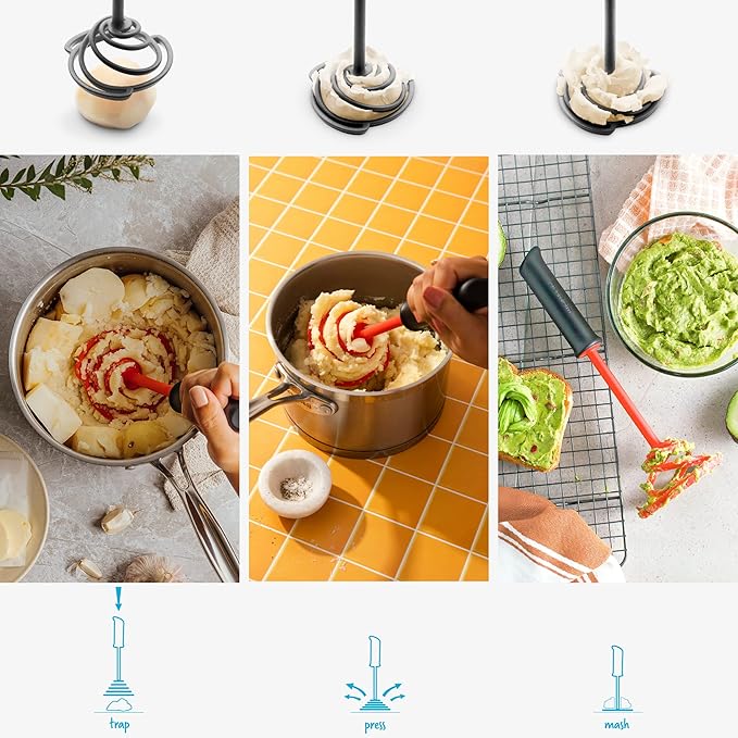 Dreamfarm Smood Lite Easy One-Handed & Ergonomic Soft-Grip, Nylon Vegetable & Potato Masher - Black