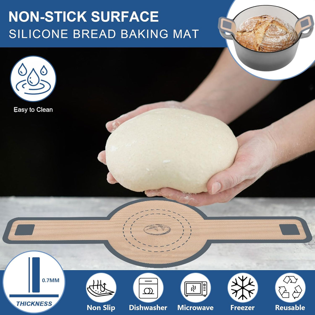E-far 5 Quart Enameled Cast Iron Dutch Oven, 2 in 1 Dutch Oven Pot with Skillet Lid and Silicone Bread Sling, Ideal for Bread Baking, Cooking, Stewing, Frying, Induction & Oven Safe - Grey