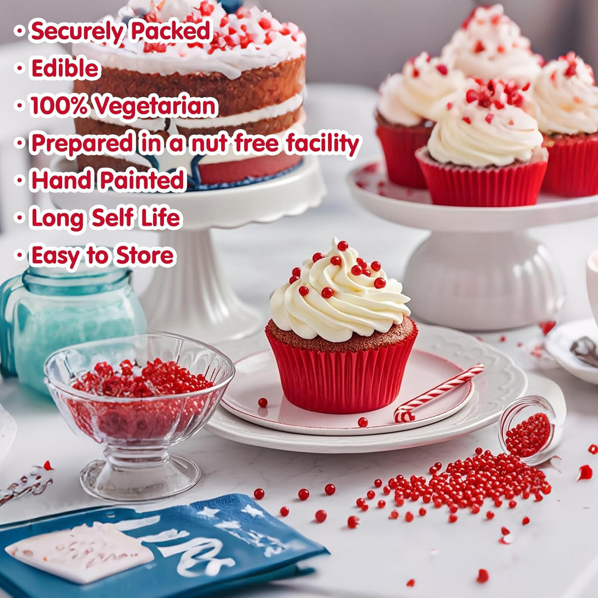 Red Pearl Sprinkles,Edible Pearl Sugar Sprinkles,Baking Edible Cake Decorations,Cupcake Toppers,Cookie Decorating,Donuts Ice Cream Toppings,Wedding Birthday Party Valentines Christmas Supplies,130g/4.58oz