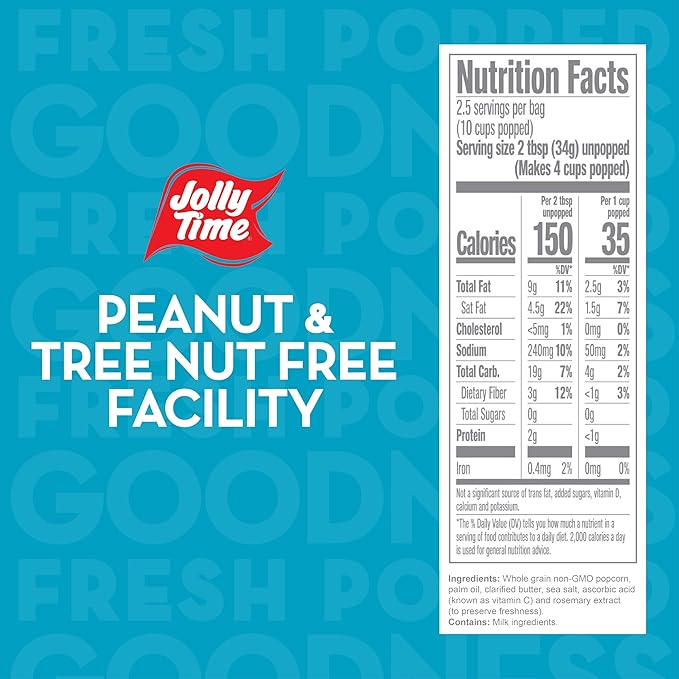 Jolly Time Simply Popped - Lightly Salted Microwave Popcorn, 3oz Sharing Bag, 3 Bags Per Carton (Simply Popped Butter, 3 Ounce (Carton of 3))