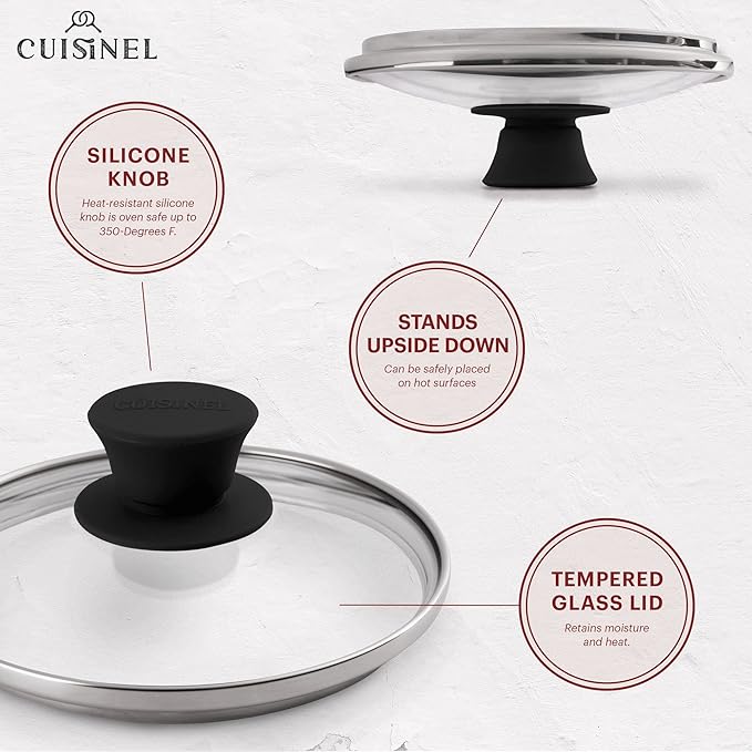 Cuisinel Glass Lid - 6"-inch/15.24-cm/158mm - Compatible with Lodge - Fully Assembled Tempered Replacement Cover - Oven Safe for Skillets Pots Pans - For Any Cookware: Cast Iron, Stainless, Non-Stick