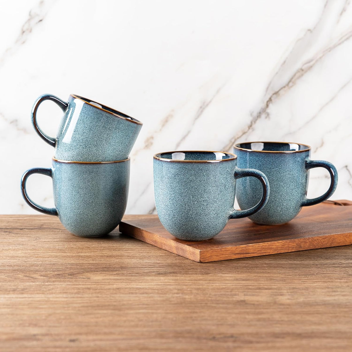 AmorArc 12oz Coffee Mugs, Ceramic Coffee Mugs set of 6 for Man, Woman, Dad, Mom, Modern Coffee Mugs with handle for Latte/Cappuccino/Milk/Cocoa. Dishwasher&Microwave Safe, Ocean Blue