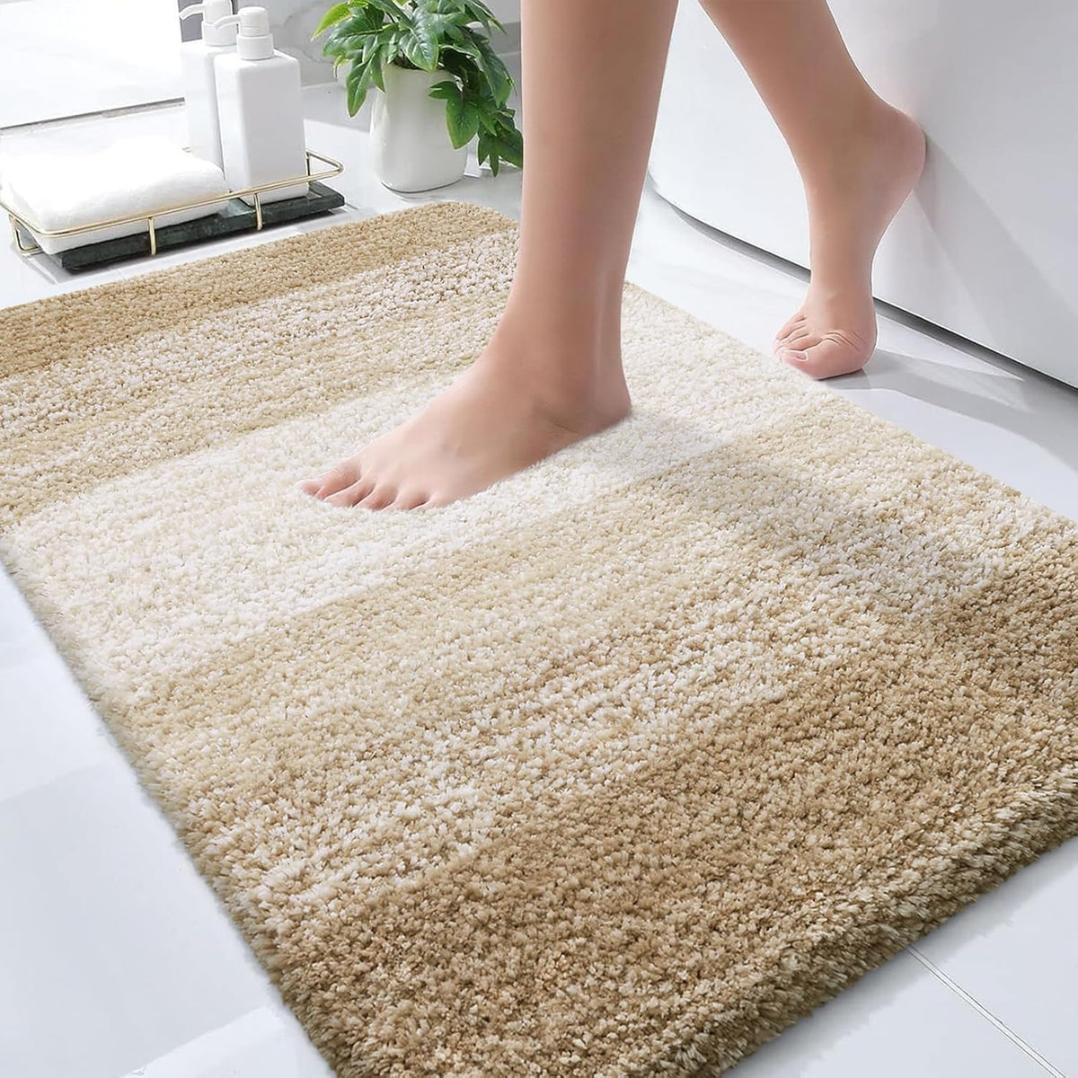 OLANLY Bathroom Rugs Mat 30x20, Extra Soft Absorbent Microfiber Bath Rugs, Rubber Backing, Quick Dry, Machine Washable Bath Mats for Bathroom Floor, Tub and Shower, Home Decor Accessories, Tan