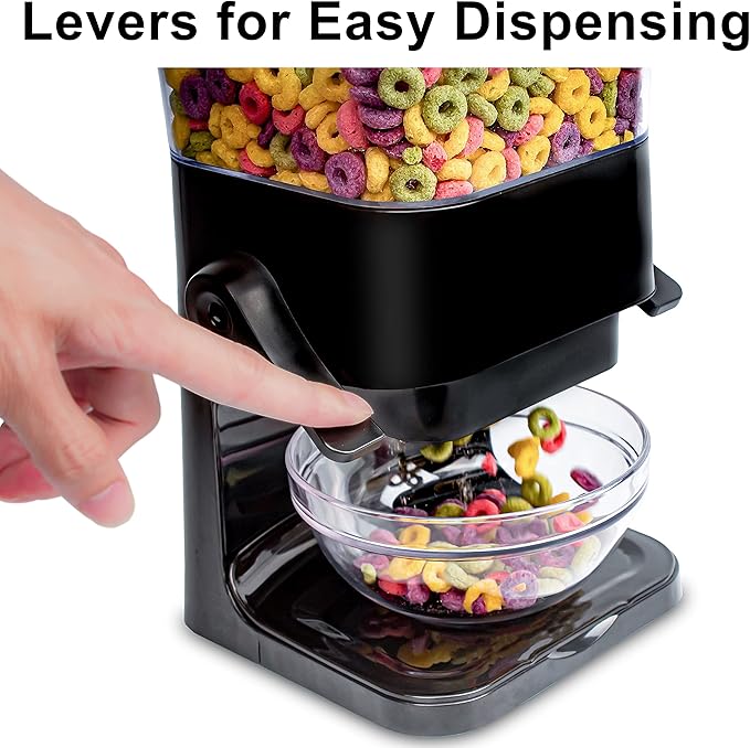 Cereal Dispenser Countertop with Lids, 5L Organization and Storage Containers for Kitchen and pantry, Rice Dispenser for food, Cereal, Beans, Nuts, Snack,Oatmeal, Dog Food, Bird Seed, Black, 3Pc