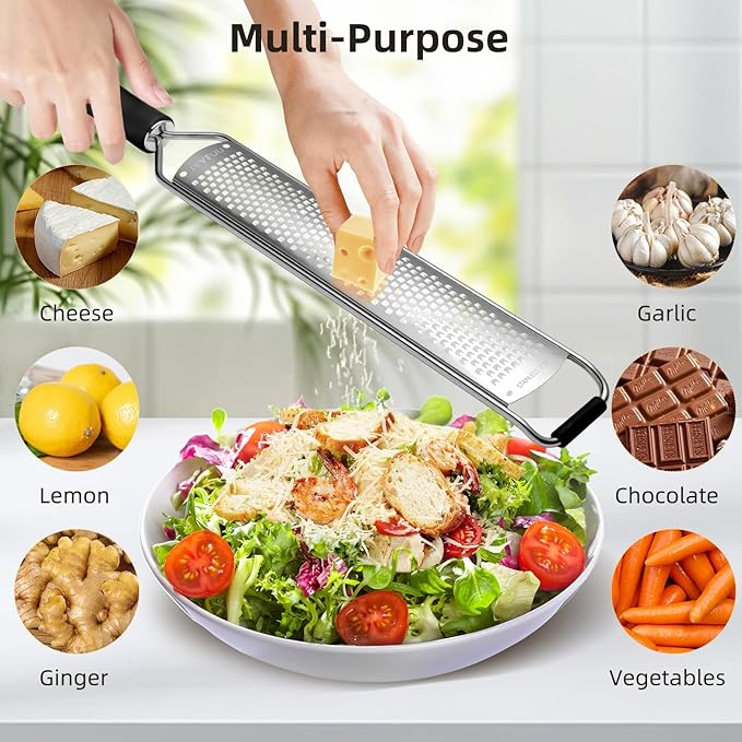 Premium Lemon Zester Grater,Kitchen Tool for Parmesan Cheese, Lemon, Ginger, Garlic, Nutmeg, Chocolate, Vegetables, Fruits,Sharp Stainless Steel Blade,Dishwasher Safe (Black)