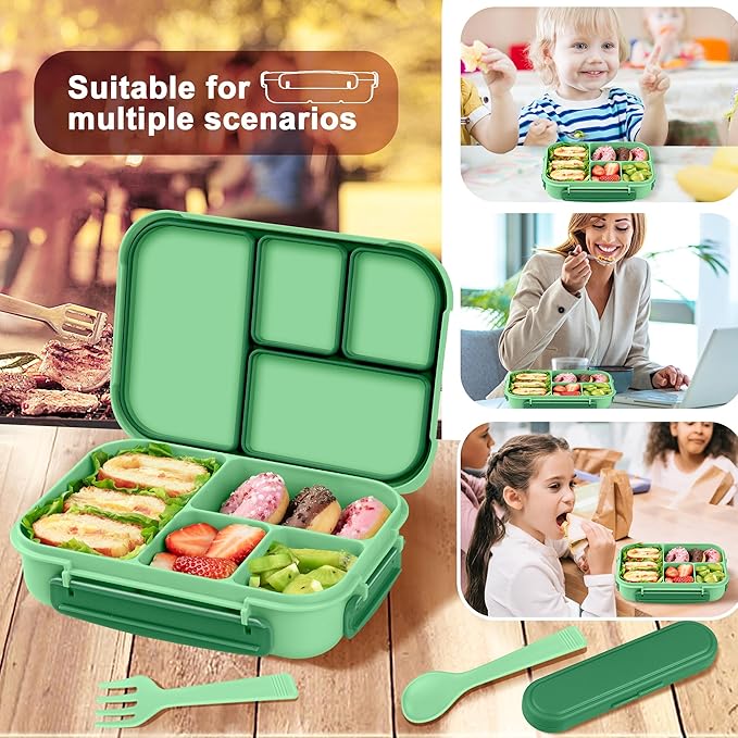 Amathley Lunch Box Kids,Bento Box Adult,Leakproof Lunch Containers for Adults/Kids/Toddler,1200ML-4 Compartments bento Lunch box with Utensil,Microwave & Dishwasher & Freezer Safe (Cyan)