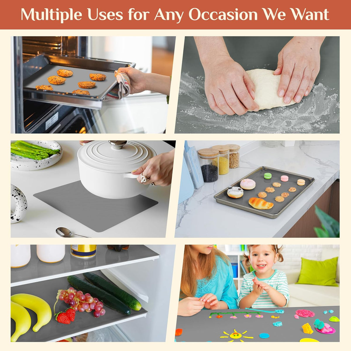 Silicone Baking Mat, 16 IN x 6 FT Free Cutting Baking Sheet, Non-Stick Reusable Dough & Pastry Mat, Non-Slip Silicone Mat Roll for Air Fryer Liner, Freeze Dryer, Oven Baking Pan, Kitchen Counter