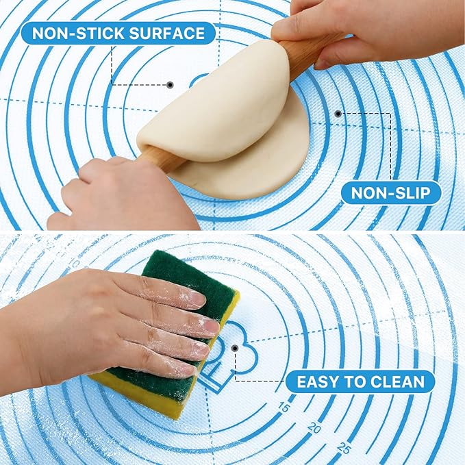 Silicone Baking Pastry Mat,36" x 24" Large Non Stick Sheet Mat with Measurement, Non-slip Food Grade Dough Rolling Mat for Making Cookies,Macarons,Bread
