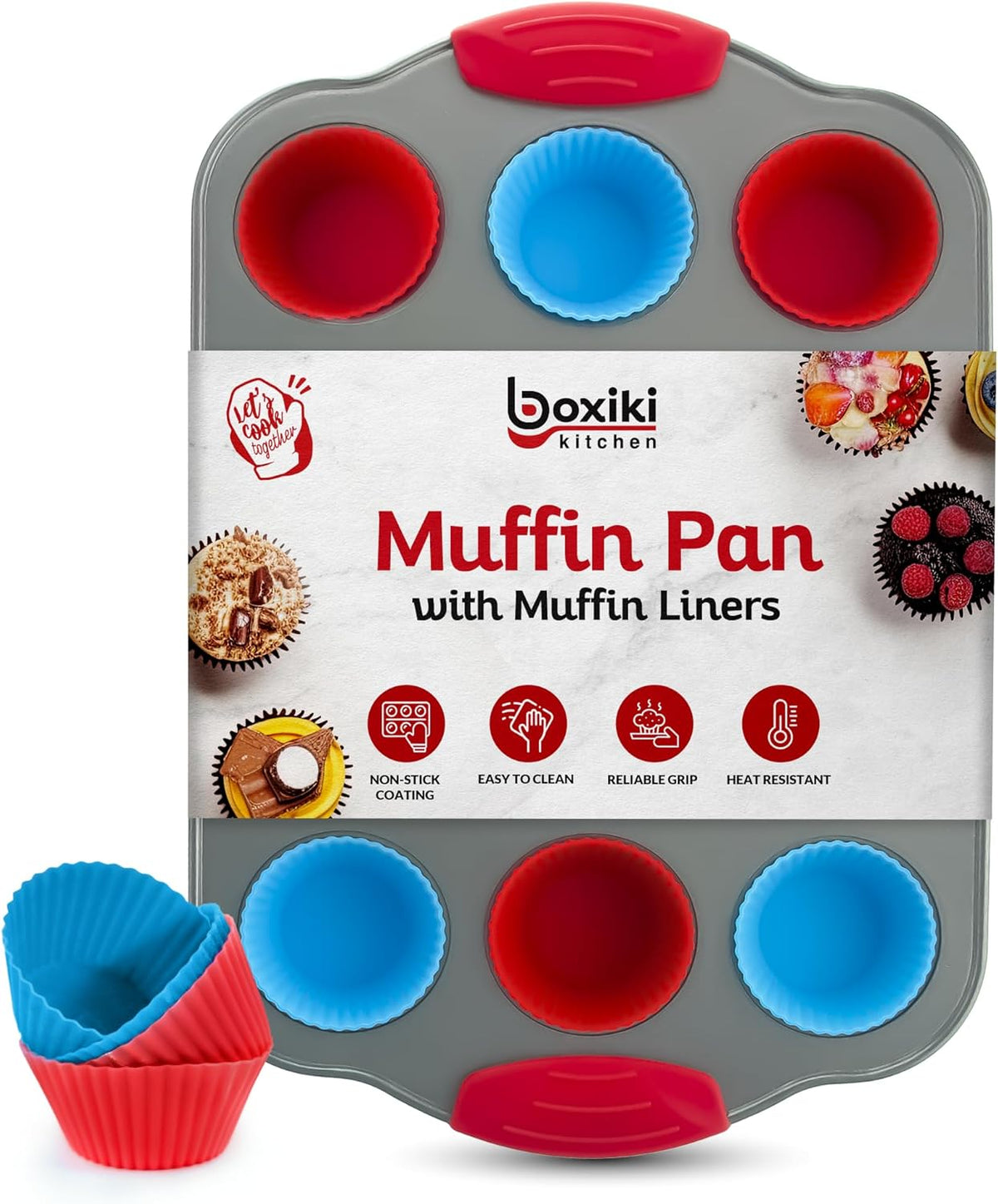 Boxiki Kitchen 12 Cup Mini Muffin Pan with Silicone Muffin Liners. Professional Cupcake Pan for Baking Muffin Mold, Mini Muffin Tin Non-Stick Steel Bakeware
