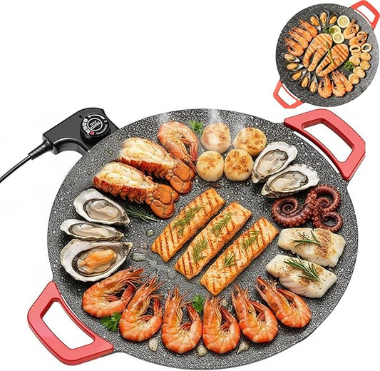 Indoor Smokeless Electric Griddle,Comales Para Tortillas Electricos, Portable Electric Korean Bbq Grill,Round Electric Griddle For Bbq, Tortillas, Steaks, Burgers, Pancakes (11 in)