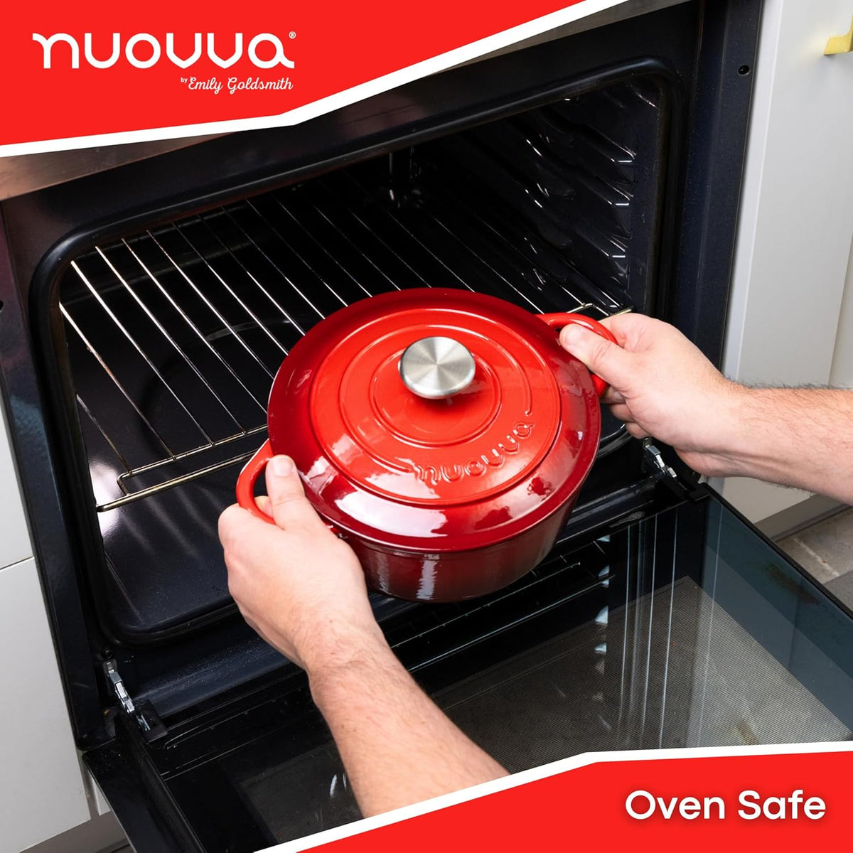 Cast Iron Dutch Oven with Lid – Non-Stick Ovenproof Enamelled Casserole Pot – Sturdy Dutch Oven Cookware – Red, 3.1-Quart, 22cm – by Nuovva