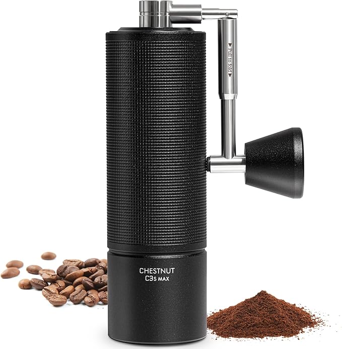 TIMEMORE Chestnut C3S MAX Manual Coffee Grinder Stainless Steel S2C Conical Burr Coffee Grinder, Capacity 35g Hand Coffee Grinder with Foldable Handle, Adjustable Grind Setting for Espresso, Black