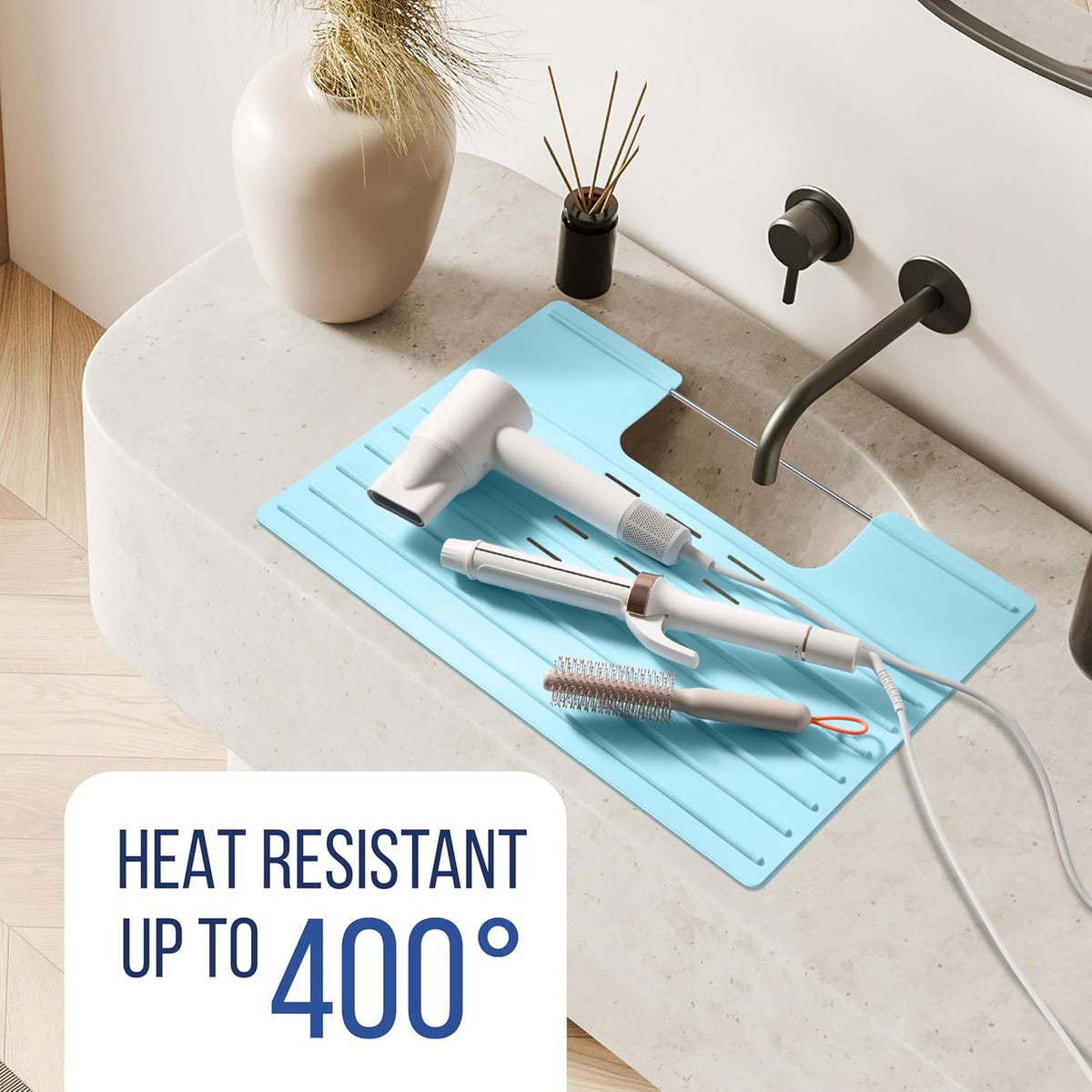 Maplefield Bathroom Sink Cover for Counter Space, Heat Resistant Silicone Sink Mat for Your Beauty Routine, Small Bathroom Space Saver Sink Cover for Makeup (Light Blue Large, 22 x 2 x 2 Inches)