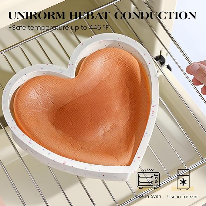 8 Inch Heart Shaped Cake Pans Large Heart Cake Pan Nonstick Silicone Molds for Baking Set of 3 (Cream)