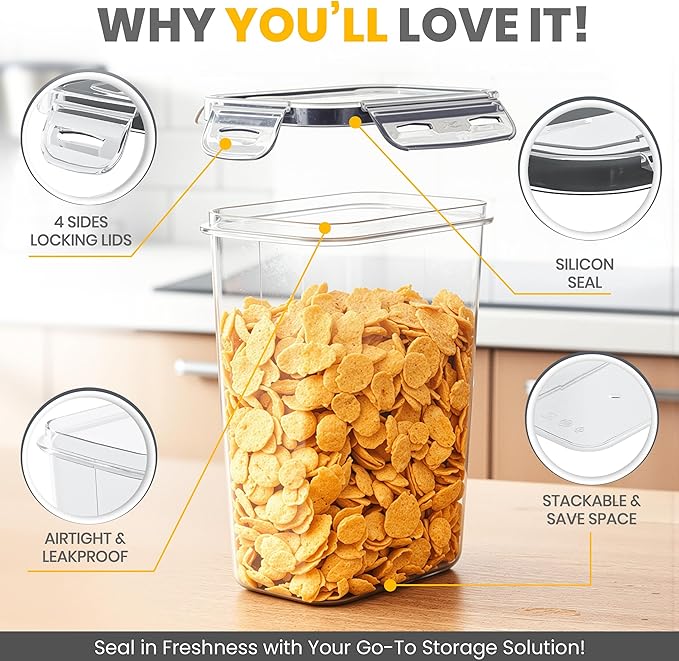 KICHLY Airtight Food Storage Containers Set with Lids – 24 Pack BPA-Free Plastic Pantry Organizers for Cereal, Flour, Sugar & Dry Food (Clear)