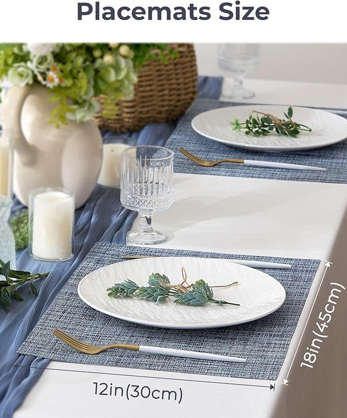 Leetaltree Deep Navy Woven Placemats Set of 8 - Heat Resistant Non-Slip Place mats for Dining Table, Washable Durable PVC Vinyl Woven Table Mats(Deep Navy, 8)