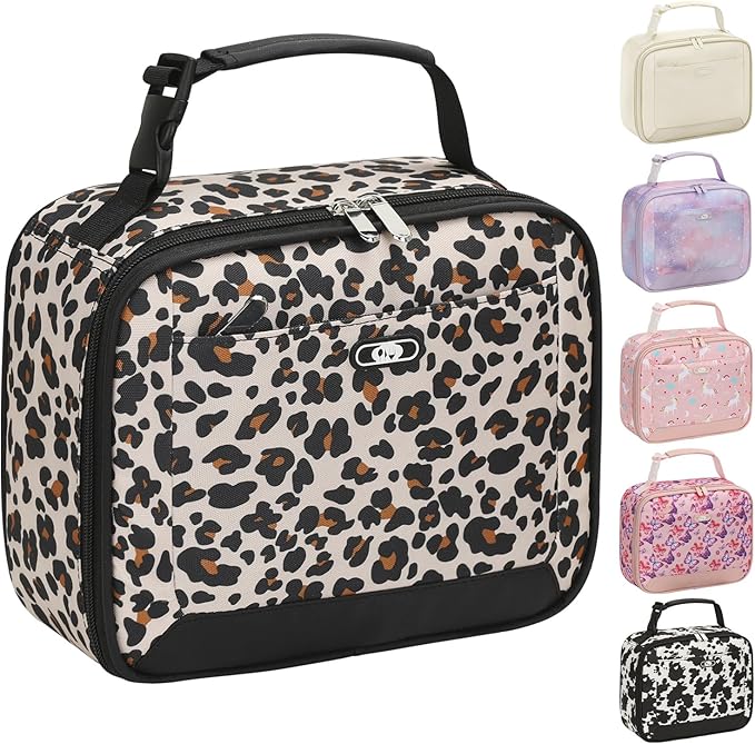 Lunch Box Kids Insulated Lunch Bag for Boys Girls Cute Reusable Lunch Tote Bag Waterproof Portable Thermal Lunch Box Kids for School Picnic Travel Leopard Print