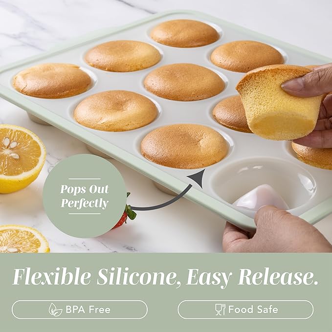COOK WITH COLOR 17 Pc. Silicone Baking Pan Set - Non-Stick & Easy Clean Silicone Muffin Pans for Baking with Sturdy Metal Frame for Stability, Flexible Cake Molds, Includes Measuring Cups and Spoons