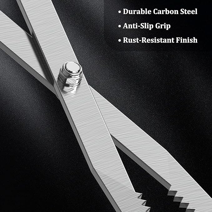 Heavy Duty Fire Tongs Firewood Grabber Tool with Scissor Shape Serrated, Bonfire, Campfire Fire Pit Log Claw Tongs (Silver)