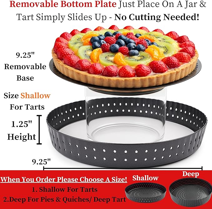 Why Holes: For The Crispiest Crusts. King Crispy's Tart & Quiche Pan. A Non-Stick, Removable Bottom, Dishwasher Safe, Perforated Fruit Tart Baking Tin (9 Inch X 1.25 Inch Shallow)