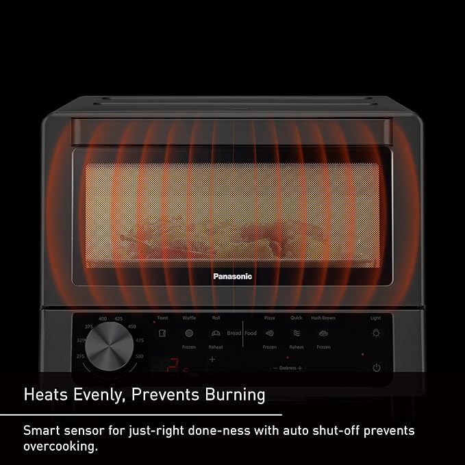 Panasonic FlashXpress Toaster Oven Countertop, Compact 4 Slice Toaster Oven w/Double Infrared Heating, PFAS-free, 6 Auto Cook Options & Precise Temperature Control, 1300W - NB-G200P (Stainless Steel)