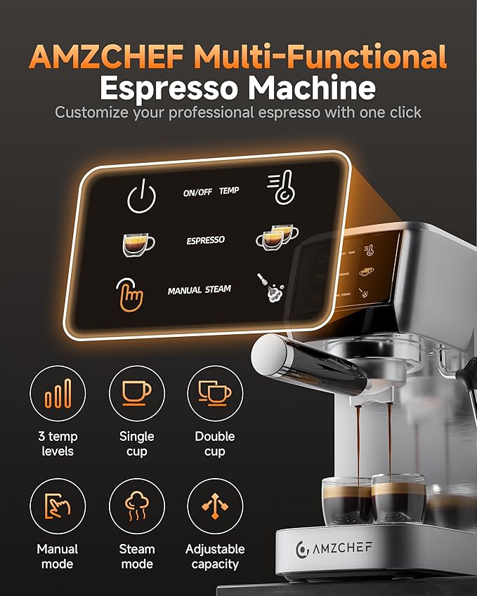 AMZCHEF 51mm Coffee Espresso Machine 20 Bar – Professional Coffee Maker with Milk Frother, Compact Stainless Steel Espresso Maker for Cappuccino, Latte, Mocha, 44oz Water Tank