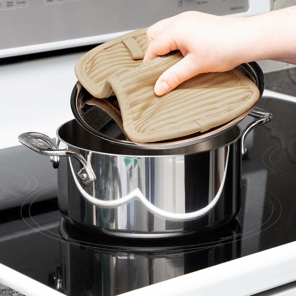 All-Clad Premium Pot Holder & Hot Pad: Heat Resistant to 500 Degrees - 100% Cotton, 10"x6.25" Hot Pad for Kitchen and Barbeque, 4-Pack, Cappuccino