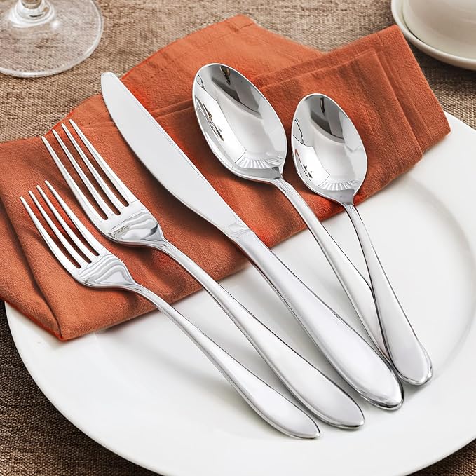KINGSTONE 20-Piece Silverware Set for 4,18/10 Premium Stainless Steel Flatware Set, for Home, Restaurant, Wedding and Party Use, Mirror-Polished Cutlery Set, Dishwasher Safe