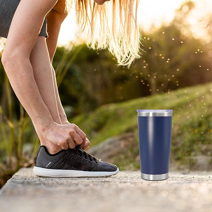 20 oz Tumbler Coffee Travel Tumblers Bulk with Lid Stainless Steel Double Wall Vacuum Insulated Mug Powder Coated Cups fit Car Cupholder for Hot and Cold - Navy, 4Pack