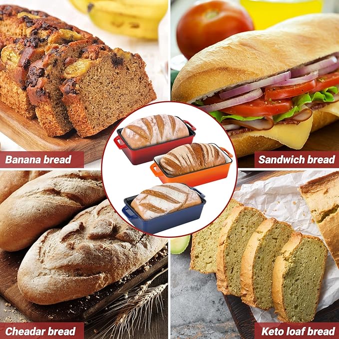 Northriver Casting Enameled Cast Iron Loaf Pan with Lid, Best Bread Oven, Bread Loaf Pans for Baking Homemade Sourdough Bread 9x5, 2 Piece set, Flame