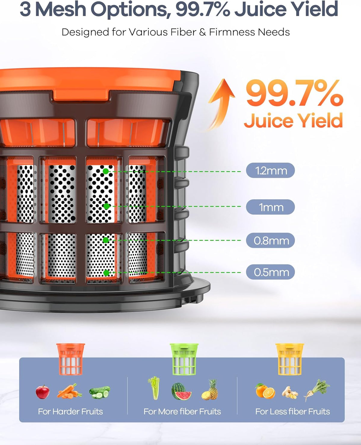 Ganiza Juicer Machines, Cold Press Juicer with 4.3" Large Feed Chute for Whole Fruits & Vegetables, Slow Masticating juicers with 3 Replace Filters for Batch Juicing, Easy to Clean, BPA Free(Silver)
