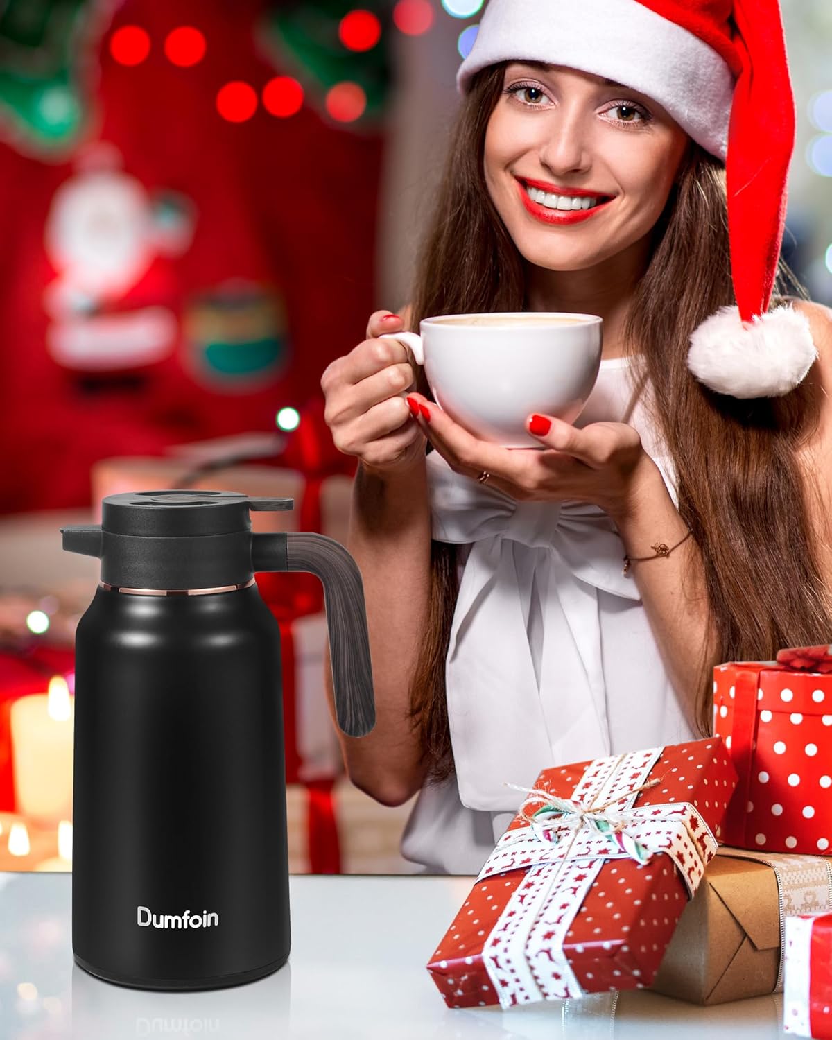 Carafes for Hot Liquids 70 oz - 36 Hour Stainless Steel Thermal Coffee Carafe-Insulated Coffee Carafes For Keeping Hot/Cold Coffee, Tea, Water, Drink Dispenser for Parties(Black)