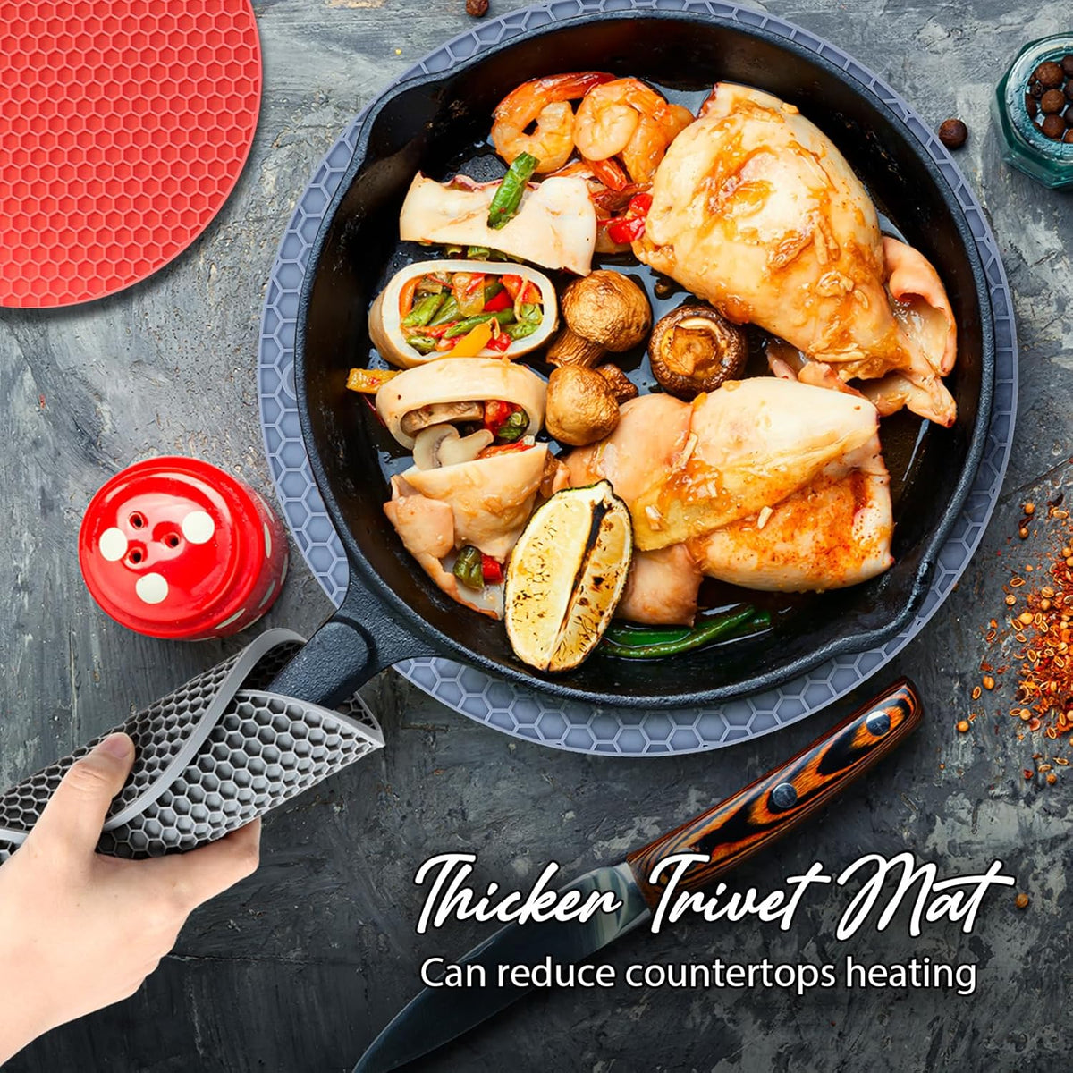 Joyhalo Trivets for Hot Dishes - Hot Pads for Kitchen, Silicone Pot Holders for Hot Pots and Pans, Silicone Mats for Kitchen Countertops, Table, Flexible Easy to Wash and Dry, Blue