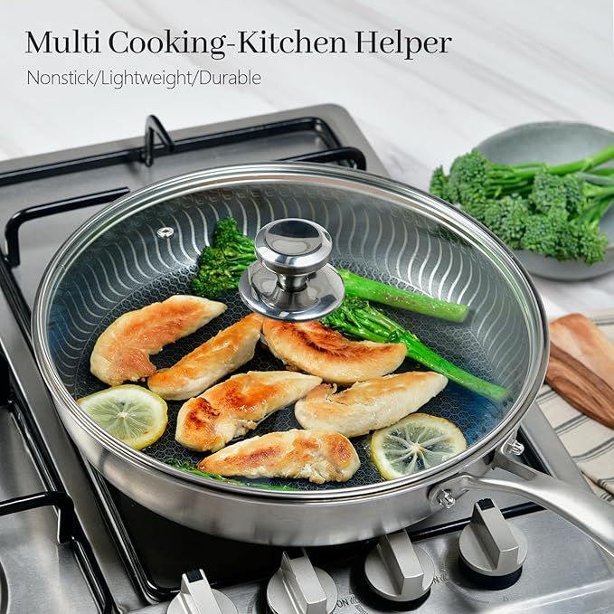 13 In Glass Lid for Frying Pan, Tempered Replacement Cover Compatible with All 13 inches Cookware for Skillets, Round Cast Iron, Cast Aluminium, Stainless Steel Pans &Pots