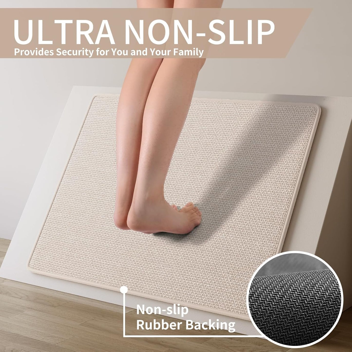 Kitchen Mats for Floor, Super Absorbent Kitchen Rugs Non Slip Washable, Soft Imitation Linen Braided Kitchen Runner Rug, Standing Mat Kitchens Sink Mat, Easy to Clean, Beige 17x30