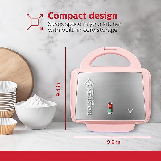 Holstein Housewares Non-Stick 6-Count Electric Cupcake Maker Machine – Bakes 6 Cupcakes, Muffins, Pizza Cups, Cinnamon Buns – Perfect for Gifts, Birthdays, Holidays, or Bake Sales, Pink