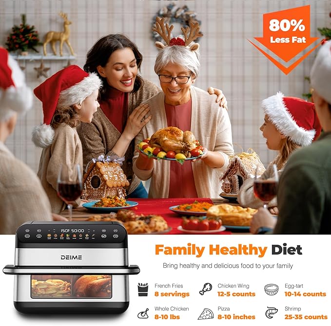 DEIME Dual Zone Air Fryer 10.6 QT Double 1800W Large Capacity Oven Air Fryers Healthy Cooker with 8 Preset, Large AirFryer for Families Visual Cooking Window, Non-Stick Basket, Included Recipe