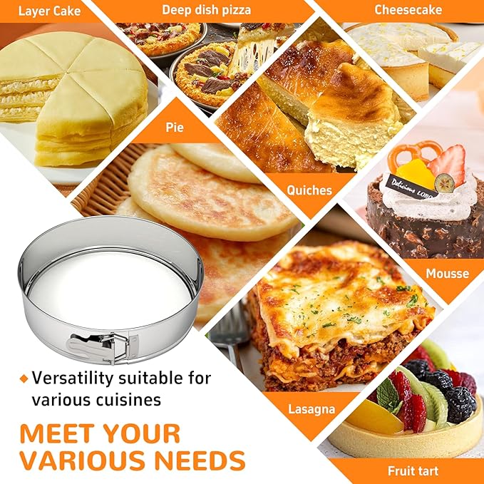 ZeroPone 7 Inch 304 Stainless Steel Springform Pan with Removable Bottom, Nonstick Round Spring Form Cheesecake Pan with 30 Pcs Parchment Paper Liners