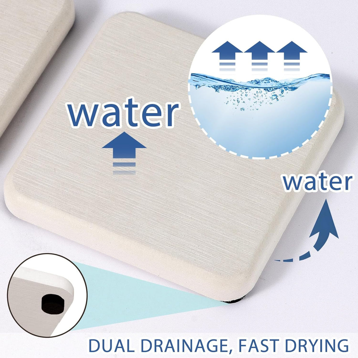 4PCS Water Absorbing Stone Tray, Quick Drying Diatomite Stone Sink Tray, Water Absorbent Stone Coasters for Bathroom Counter, Kitchen Soap Dish Holders Toothbrush Holders in Modern Home