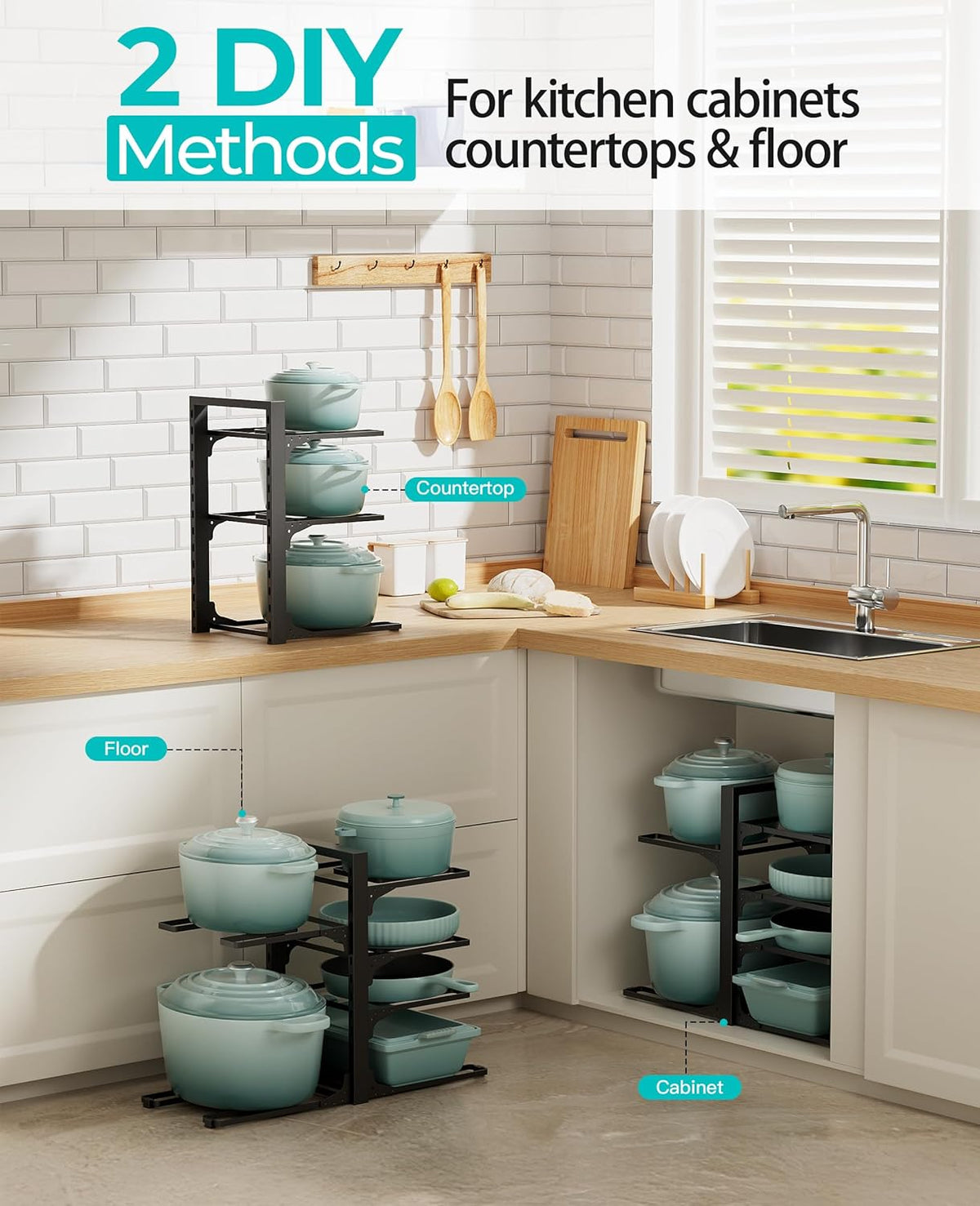 ORDORA 6-Tier Pots and Pans Organizer under Cabinet, Kitchen Cabinet Organizers and Storage, Heavy Duty Pots and Pan Storage Rack Organizer inside Cabinet, Adjustable Pot Rack