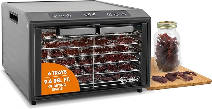 Excalibur Electric Food Dehydrator Select Series 6-Tray with Adjustable Temperature Control Includes Chrome Plated Drying Trays Stainless Steel Construction and Glass French Doors, 700-Watts, Black