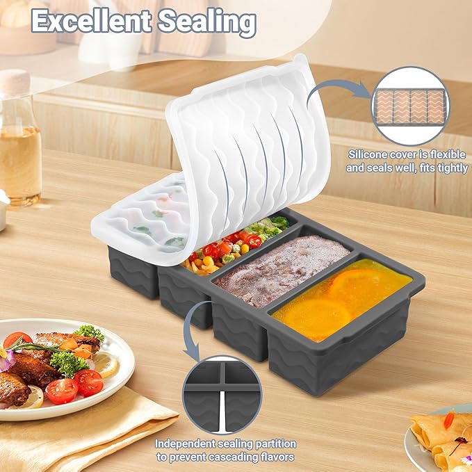 Doasuwish Silicone Freezer Tray for Soup with Lid – 1-Cup Soup Container Style Ice Cube Trays for Freezer, Meal Prep & Food Storage, Freeze 250mL/125mL Portions – 2 Pack