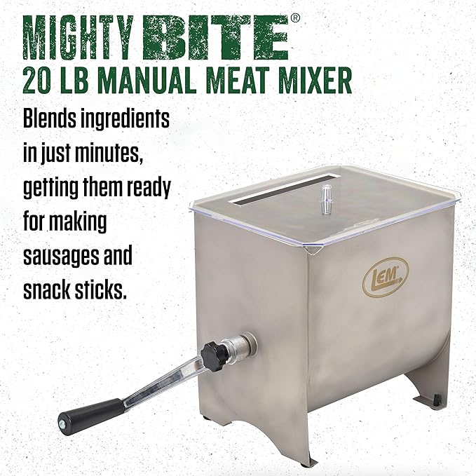 LEM Products MightyBite 20 Pound Capacity Manual Meat Mixer, Stainless Steel, Manual Only