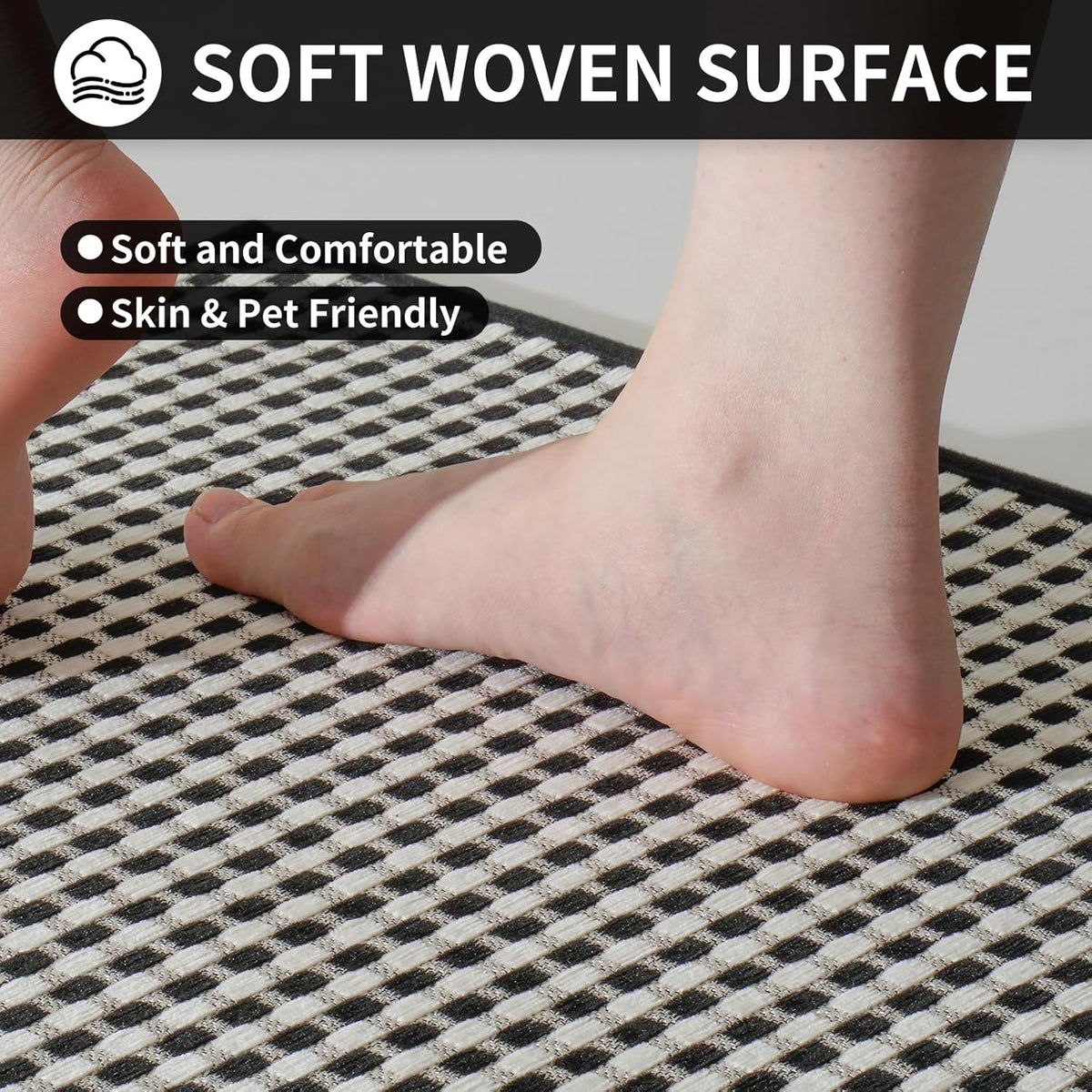 Kitchen Mat Kitchen Rugs Sets of 2 PCS Non Slip Washable, Super Absorbent Soft Braided Kitchen Mats for Floor, Rubber Backing Comfort Standing Kitchen Sink Mat Runner Rug, Black 17"x28"+17"x47"