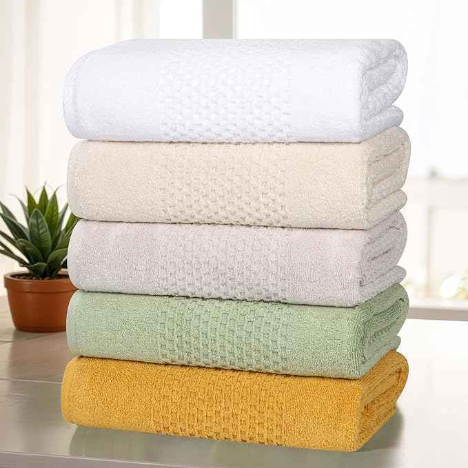 Superior Playa Zero Twist Cotton Medium Weight Towels, for Guest Bath, Bathroom, Shower, Spa, Plush, Quick Dry, Ultra-Soft Towels, Bath Essentials, Waffle Textured, 12 Piece Assorted Towel Set, Ivory