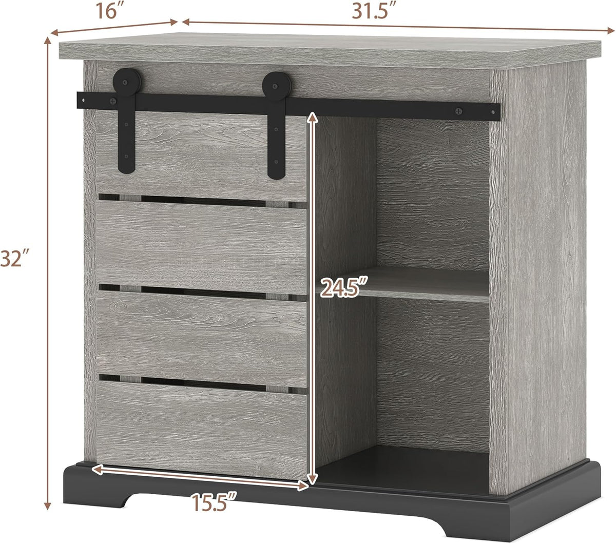 NSdirect Sideboard Coffee Bar Cabinet,Modern Farmhouse Buffet Station Sliding Barn Door Storage Credenza Console with Slat and Shelf Entryway Storage Cabinet Kitchen Dining Living Room, White
