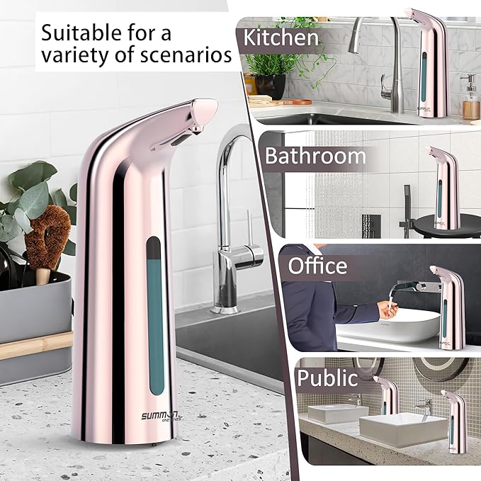 Automatic Soap Dispenser Touchless,400ML Hand & Dish Countertop Electric Liquid Dispenser with Sensor,Modern 4 Gear Adjustable Waterproof Battery Operated Kitchen Auto Soap Pump
