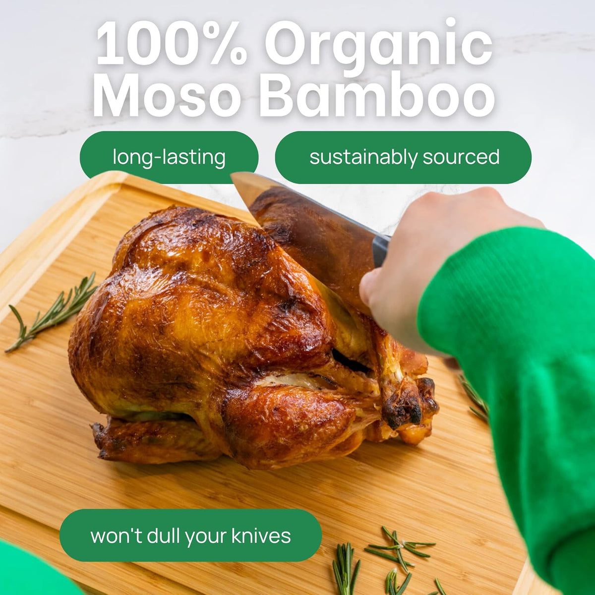 Organic Extra Large Bamboo Cutting Board –18 Inch Reversible Wooden Chopping Board with Juice Groove – Used to Chop, Slice & Serve – Intended for Home Cooks, Families & Entertainers for Meal Time Prep